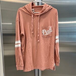 PINK Victoria's Secret Dusty Rose Long Sleeve Hooded Tee with Pocket